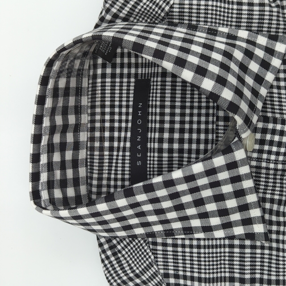 Sean John Men's Shirt Long Sleeves Black and White Plaid Regular Fit 14.5 32/33 - Picture 2 of 8